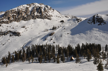 Hut from the top of the runs in front.